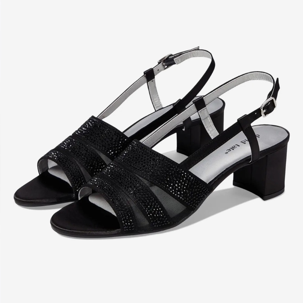 David Tate Sparkle Black Adjustable Slingback Formal Dressy Block Heels 11 Wide